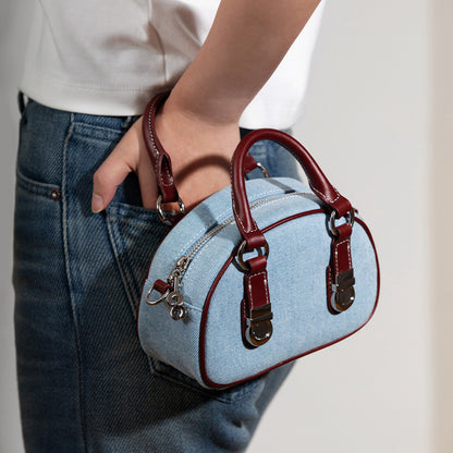 Boston bag for women, high-end niche pillow bag, one-shoulder crossbody denim canvas handbag