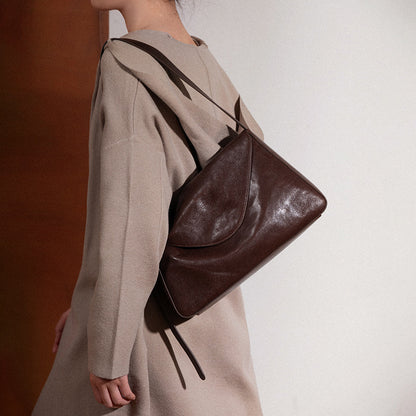 Underarm bag, Jurchen top layer cowhide, soft, high-end, niche, large-capacity, shoulder and crossbody commuter bag