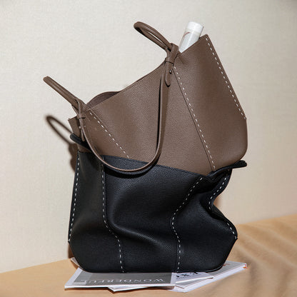 Tote bag for women, high-end niche top-layer genuine cowhide, one-shoulder, crossbody, large-capacity handbag for commuting