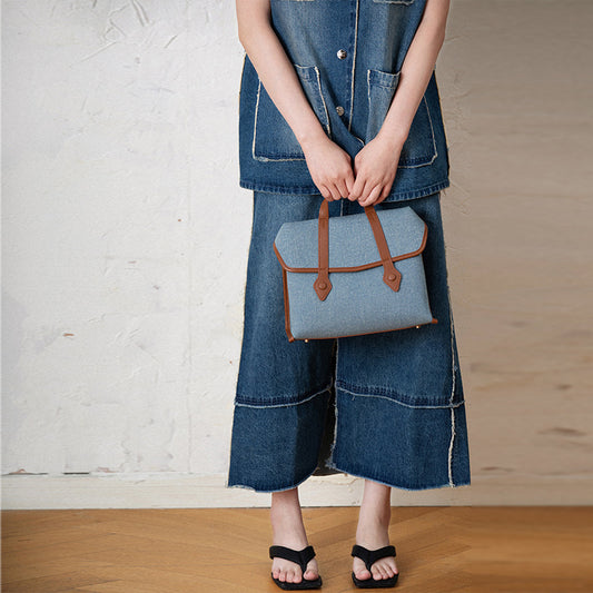 Denim bag for women, high-end niche design, one-shoulder crossbody canvas commuter tote handbag