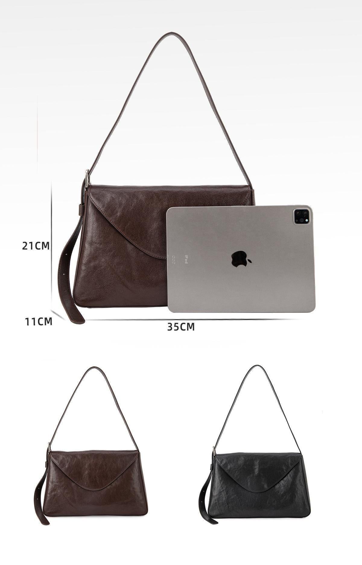 Underarm bag, Jurchen top layer cowhide, soft, high-end, niche, large-capacity, shoulder and crossbody commuter bag