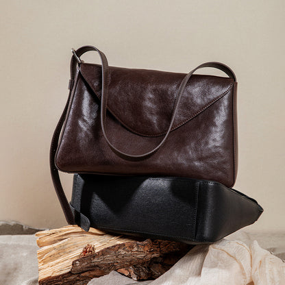 Underarm bag, Jurchen top layer cowhide, soft, high-end, niche, large-capacity, shoulder and crossbody commuter bag