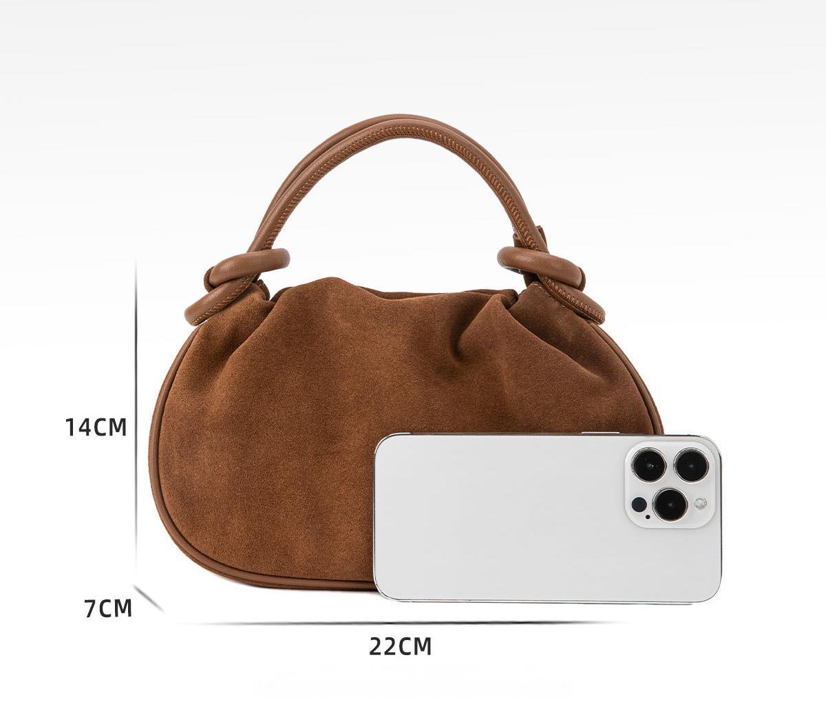 Brown cloud bag for women, genuine cowhide, high-end niche design, autumn and winter handbag