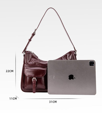 Messenger bag for women, retro, high-end, niche, top-layer genuine cowhide, underarm shoulder motorcycle bag