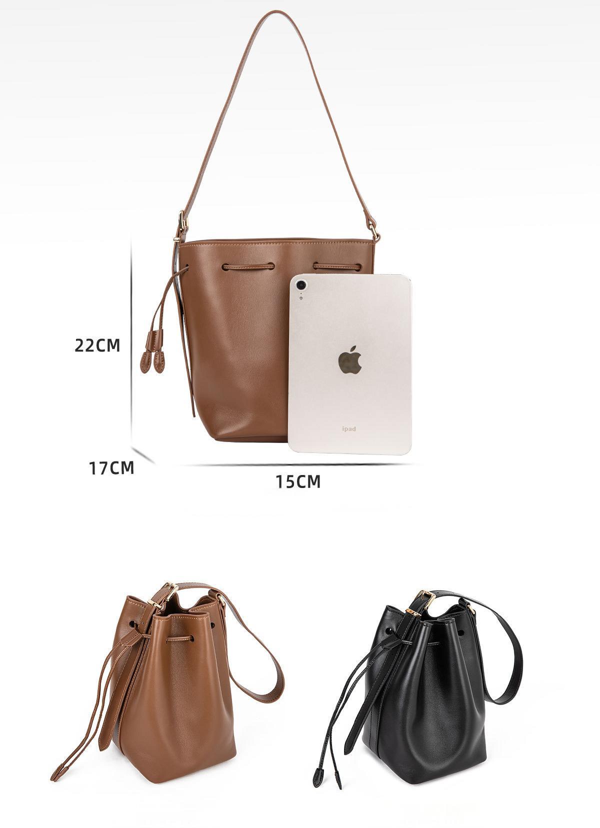 Bucket bag for women 2024 autumn and winter new high-end niche genuine cowhide crossbody commuter shoulder bag