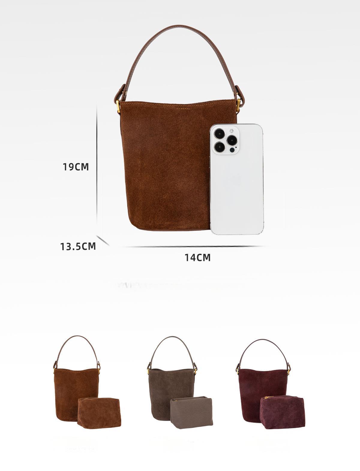 Mini bucket bag for women 2024 new autumn and winter genuine cowhide shoulder crossbody handbag