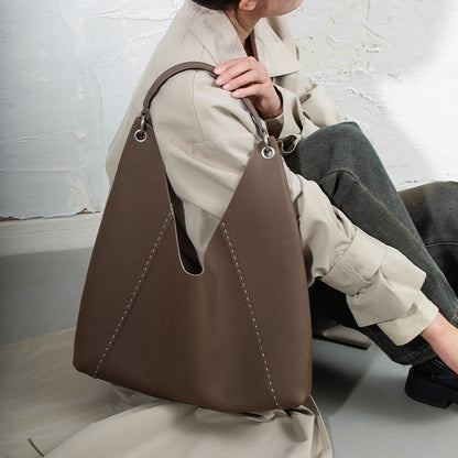 Tote bag for women, high-end niche, single-shoulder mommy, large-capacity, top-layer genuine cowhide, minimalist underarm bag