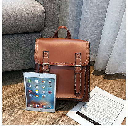 PU leather double backpack casual retro backpack fixed student schoolbag ladies backpack