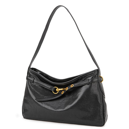 Black underarm bag, top layer genuine cowhide, soft, high-quality texture, niche crossbody commuter shoulder bag for women