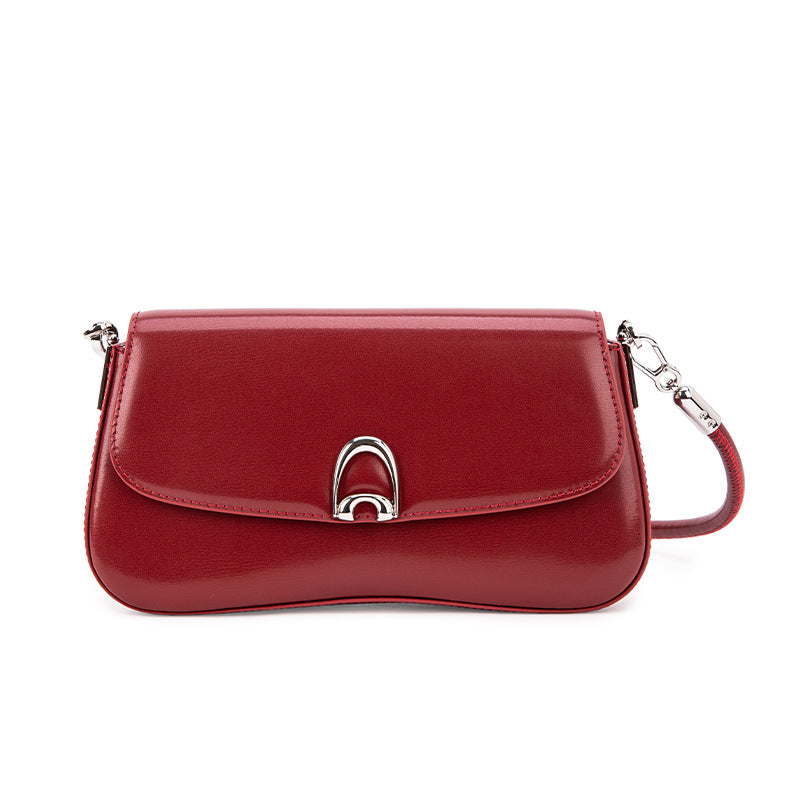 Red underarm bag for women, high-end niche genuine cowhide shoulder bag, daily use, bridal wedding bag