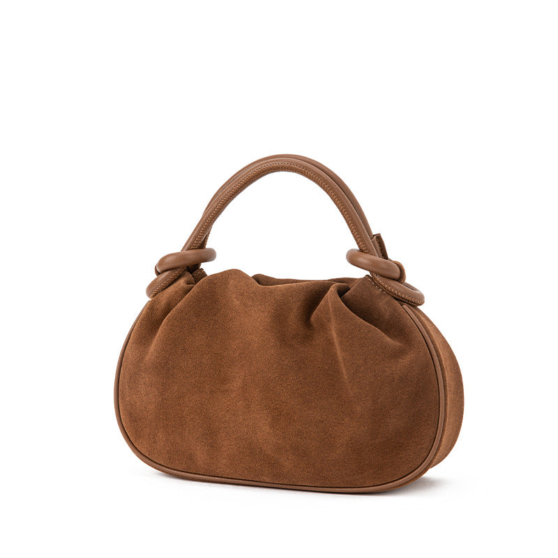 Brown cloud bag for women, genuine cowhide, high-end niche design, autumn and winter handbag