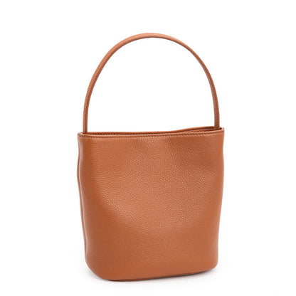 Bucket bag for ladies, summer high-end niche top-layer genuine cowhide commuter handbag small tote bag