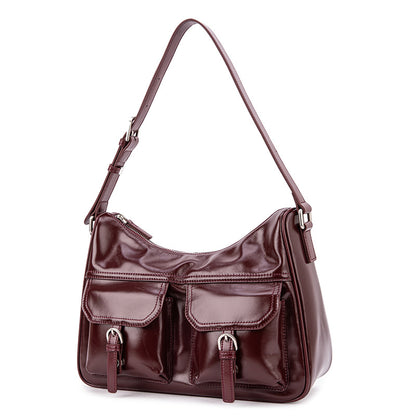 Messenger bag for women, retro, high-end, niche, top-layer genuine cowhide, underarm shoulder motorcycle bag