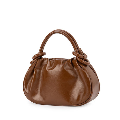 Brown cloud bag for women, genuine cowhide, high-end niche design, autumn and winter handbag