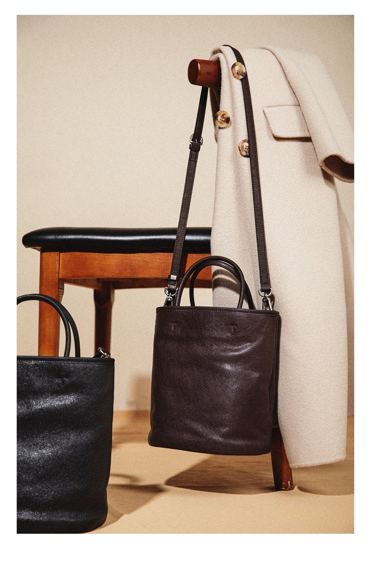 Portable bucket bag 2024 autumn and winter new high-end niche genuine top-layer cowhide crossbody shoulder bag