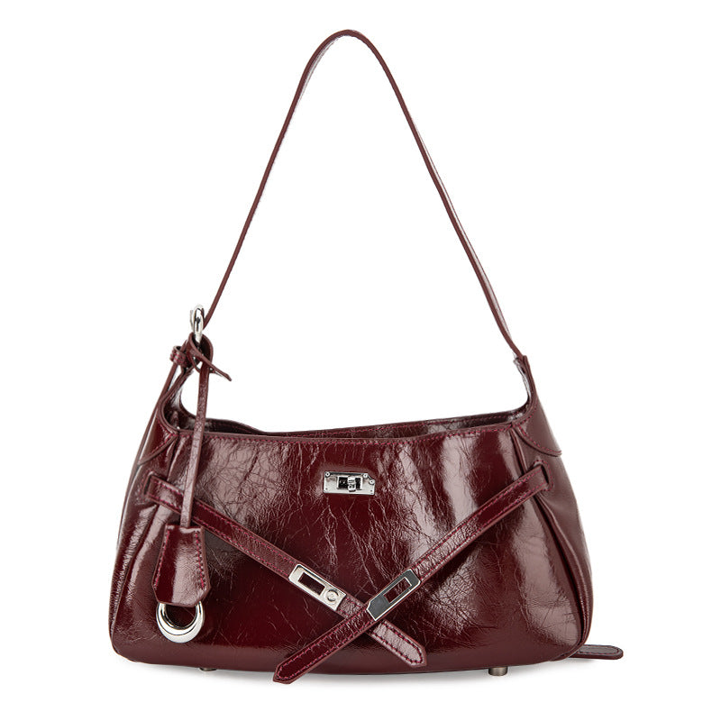 Kelly bag women's 2024 autumn and winter new high-end niche genuine top-layer cowhide crossbody shoulder bag