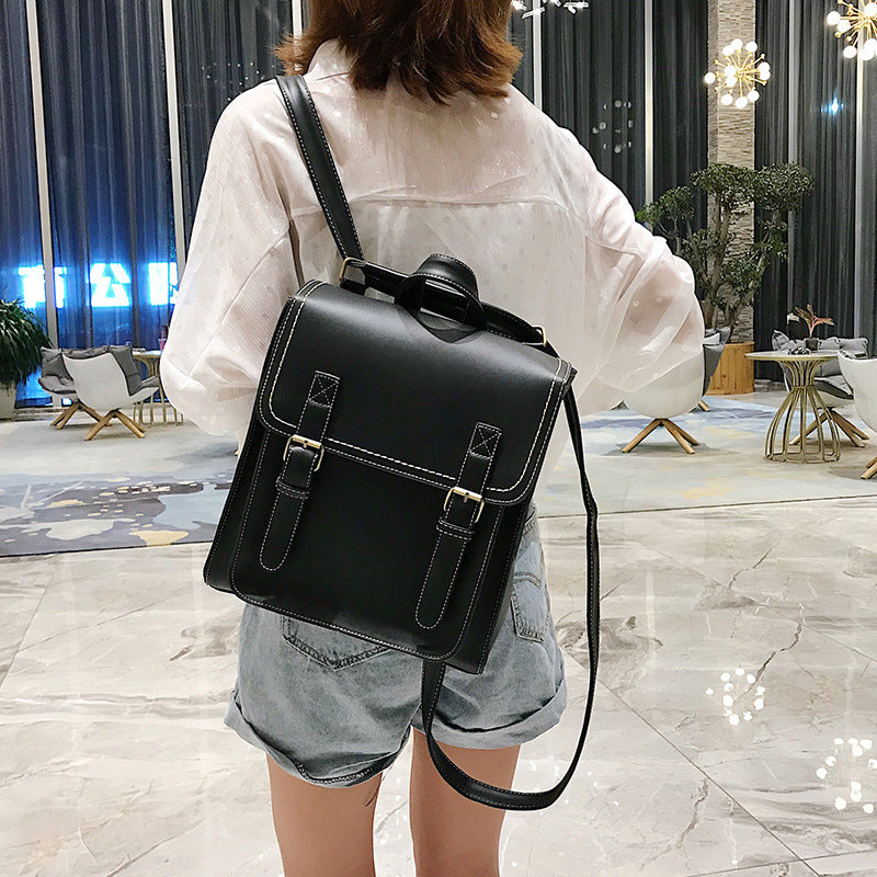 PU leather double backpack casual retro backpack fixed student schoolbag ladies backpack