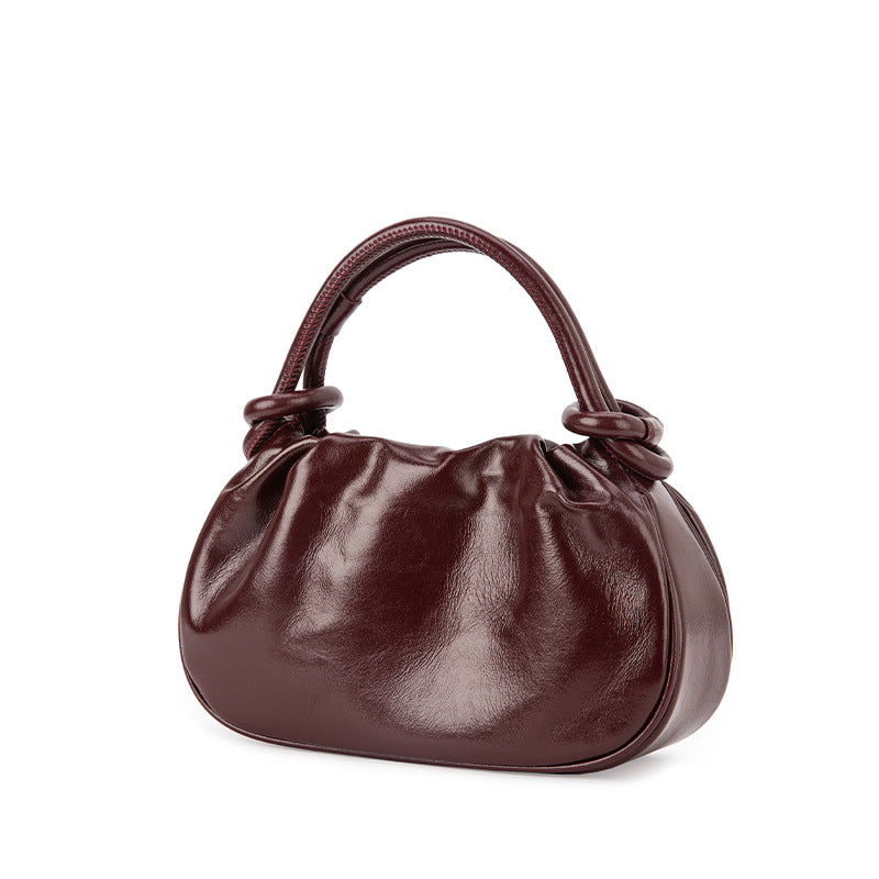 Brown cloud bag for women, genuine cowhide, high-end niche design, autumn and winter handbag