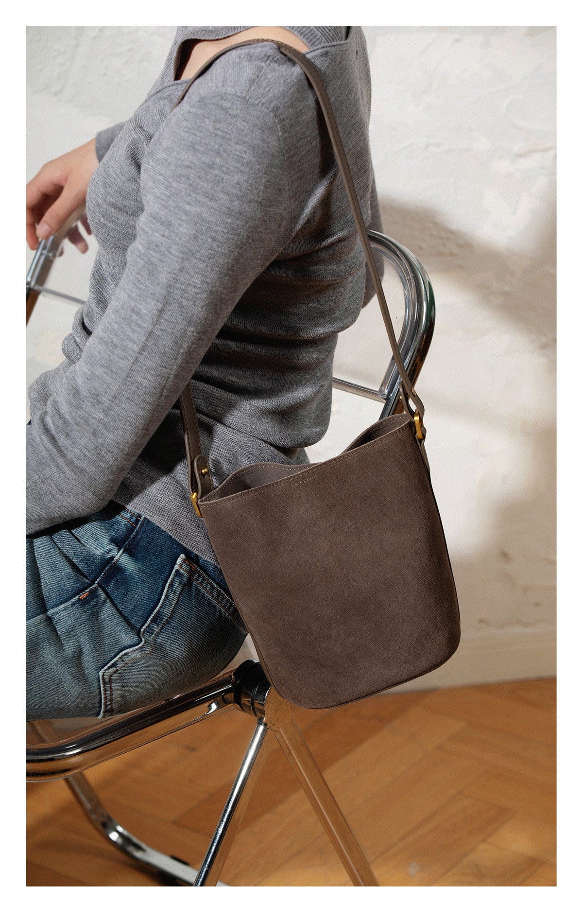 Mini bucket bag for women 2024 new autumn and winter genuine cowhide shoulder crossbody handbag