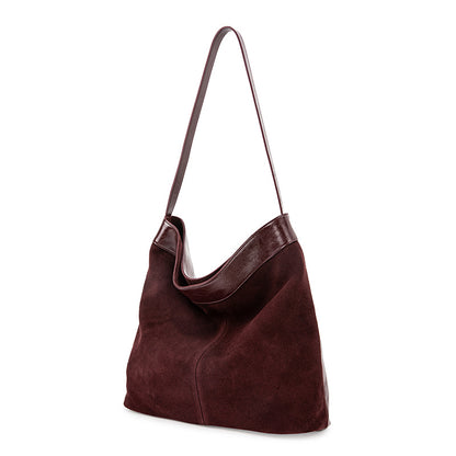 Tote bag for women 2024 autumn and winter new large capacity one-shoulder crossbody handbag retro genuine cowhide soft bucket bag