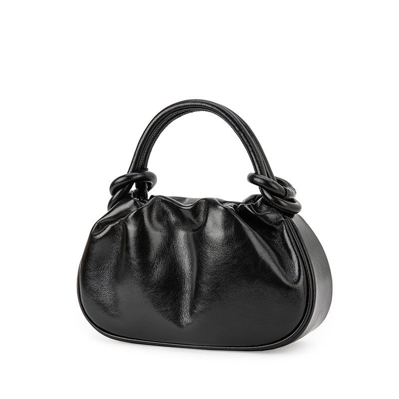 Brown cloud bag for women, genuine cowhide, high-end niche design, autumn and winter handbag