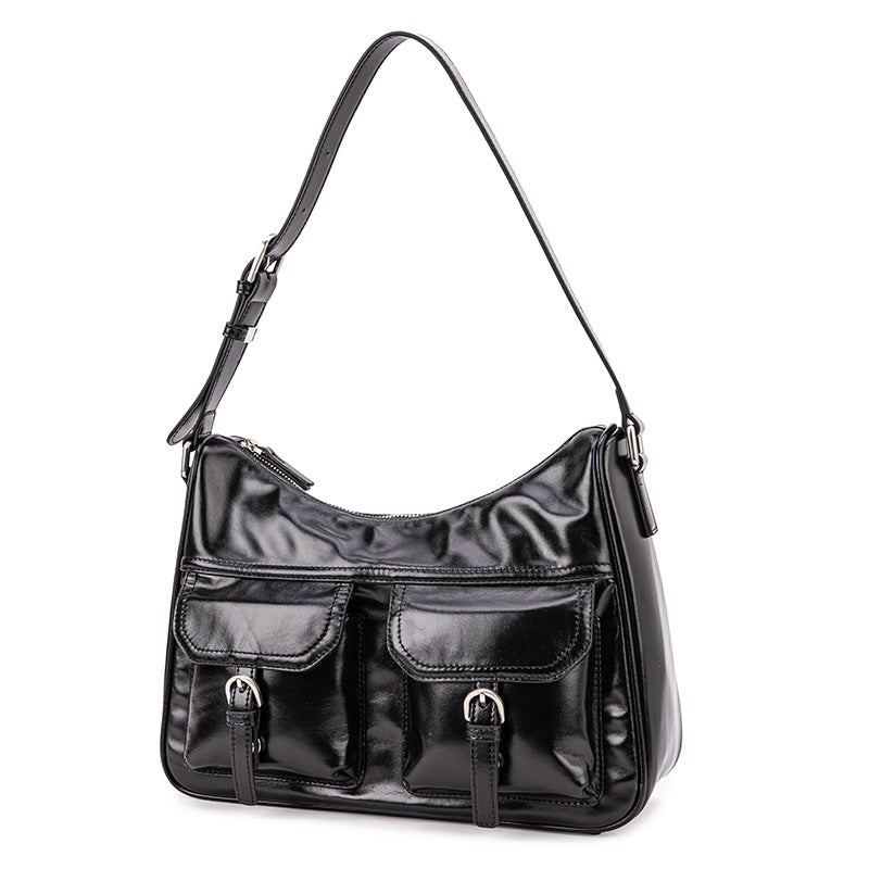 Messenger bag for women, retro, high-end, niche, top-layer genuine cowhide, underarm shoulder motorcycle bag