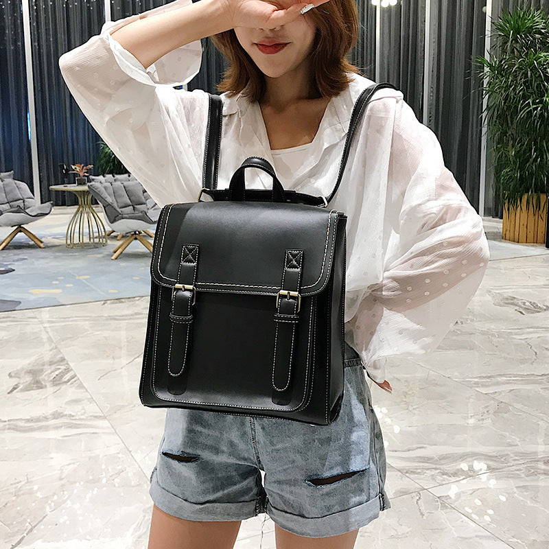 PU leather double backpack casual retro backpack fixed student schoolbag ladies backpack