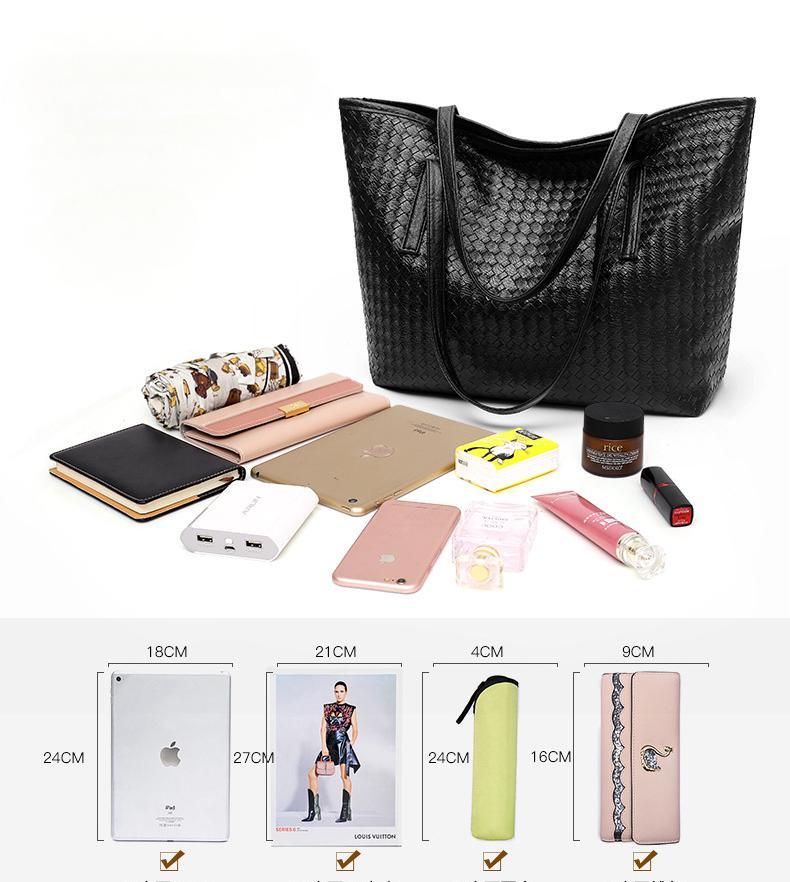 2024 new women's bag trendy woven large capacity shoulder bag fashionable casual tote bag simple large bag