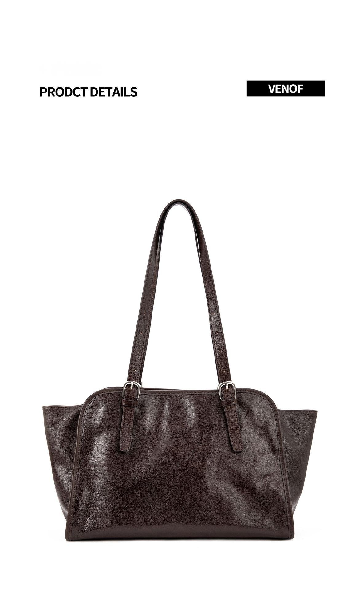 Tote bag, high-end, niche, retro, top-layer genuine cowhide, large-capacity, commuter, shoulder and messenger bag