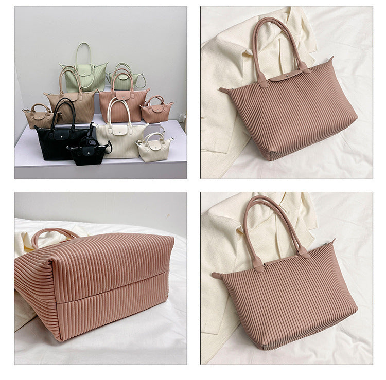 Pleated large capacity tote bag 2025 popular commuter handbag fashionable versatile shoulder large bag