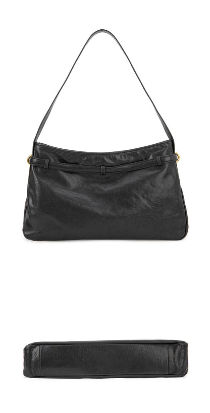 Black underarm bag, top layer genuine cowhide, soft, high-quality texture, niche crossbody commuter shoulder bag for women