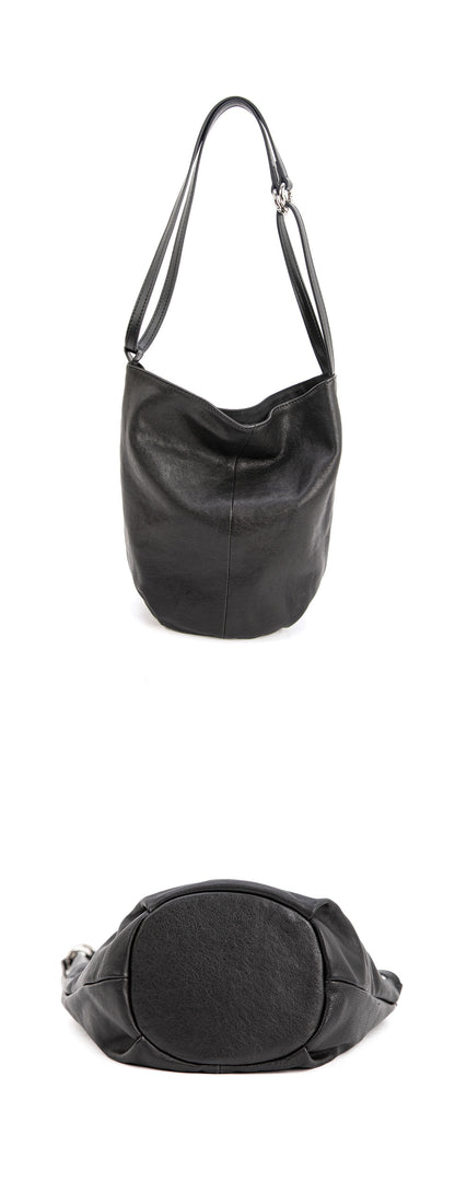 Black bucket bag for women 2024 new high-end niche design sheepskin handbag for women