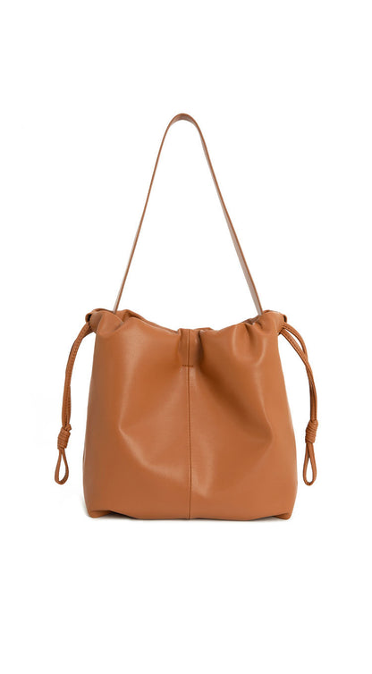 Brown bucket bag, high-end niche, large capacity, one-shoulder, crossbody, lazy, genuine cowhide, ladies' commuter bag