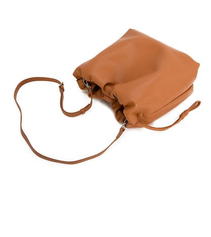 Brown bucket bag, high-end niche, large capacity, one-shoulder, crossbody, lazy, genuine cowhide, ladies' commuter bag