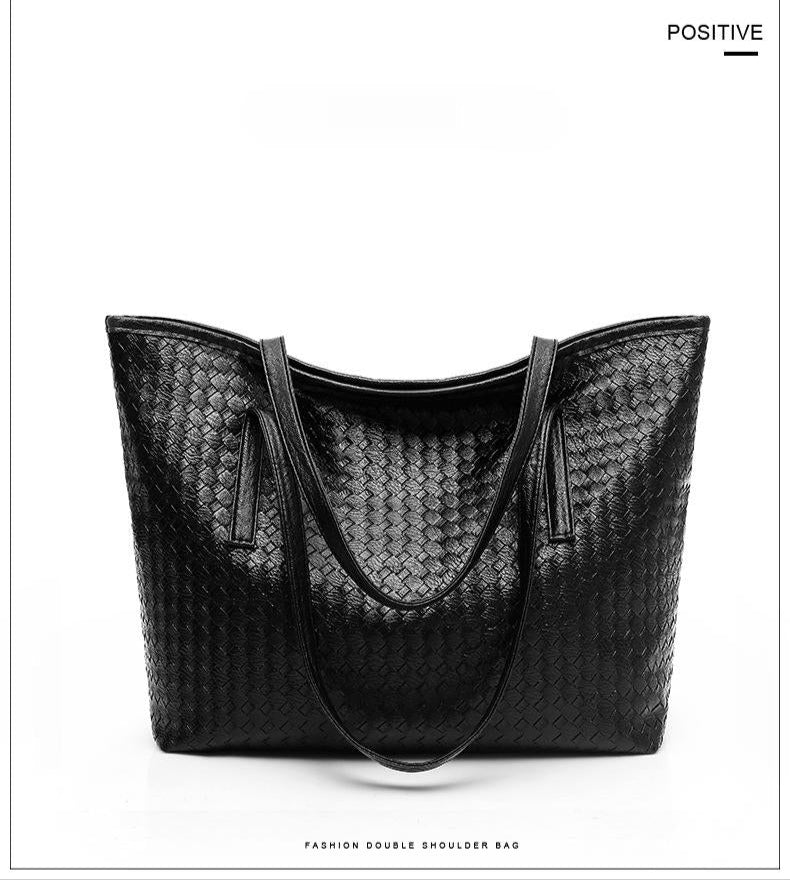 2024 new women's bag trendy woven large capacity shoulder bag fashionable casual tote bag simple large bag