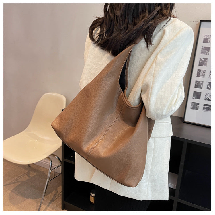 2025 new soft leather underarm shoulder bag mother-and-child bucket ladies' tote bag for work commuting