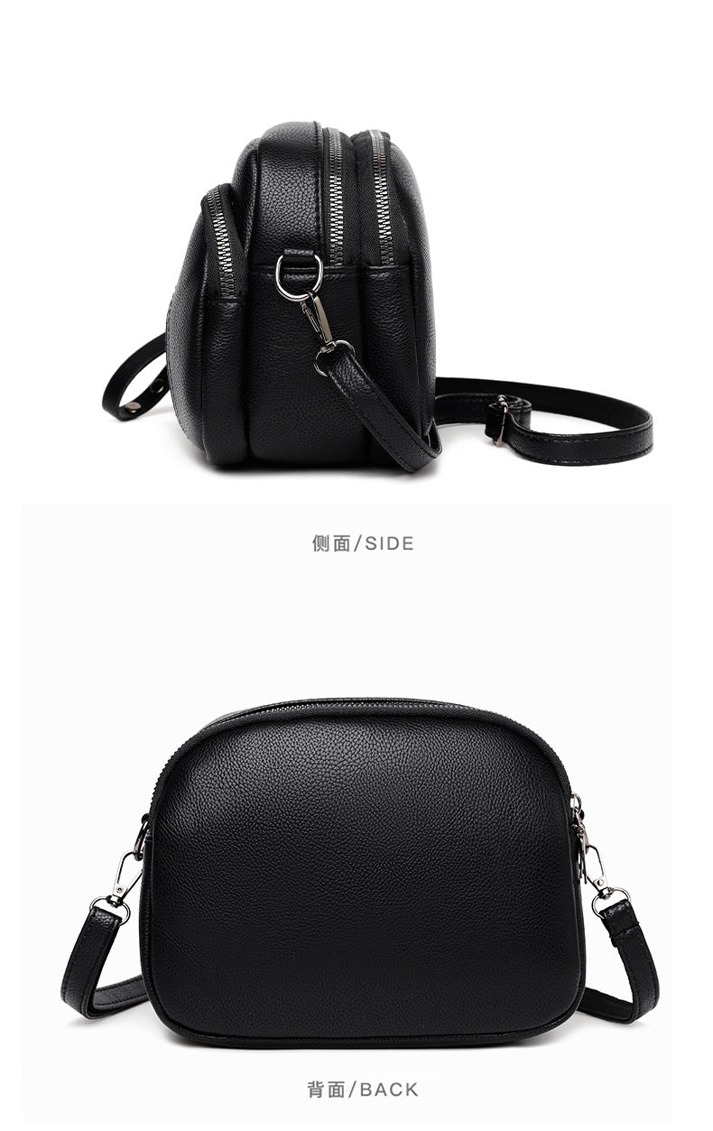 Fashionable mobile phone bag rivet zipper small square bag simple soft leather shoulder bag messenger bag for women