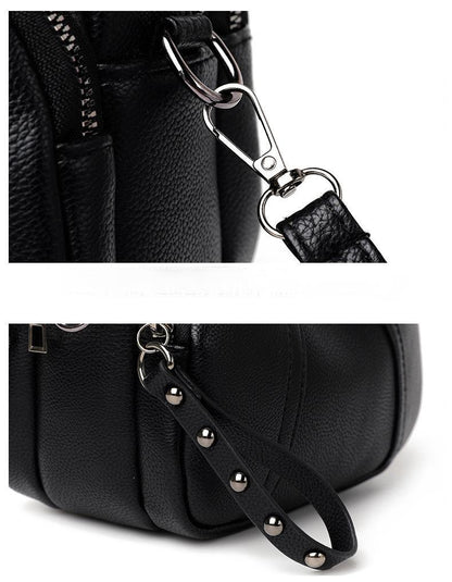 Fashionable mobile phone bag rivet zipper small square bag simple soft leather shoulder bag messenger bag for women