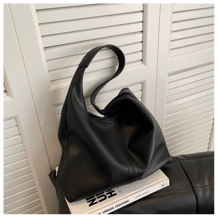 2025 new soft leather underarm shoulder bag mother-and-child bucket ladies' tote bag for work commuting