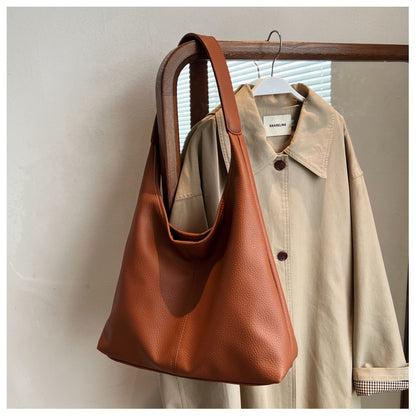 2025 new soft leather underarm shoulder bag mother-and-child bucket ladies' tote bag for work commuting