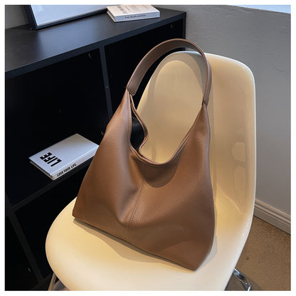 2025 new soft leather underarm shoulder bag mother-and-child bucket ladies' tote bag for work commuting