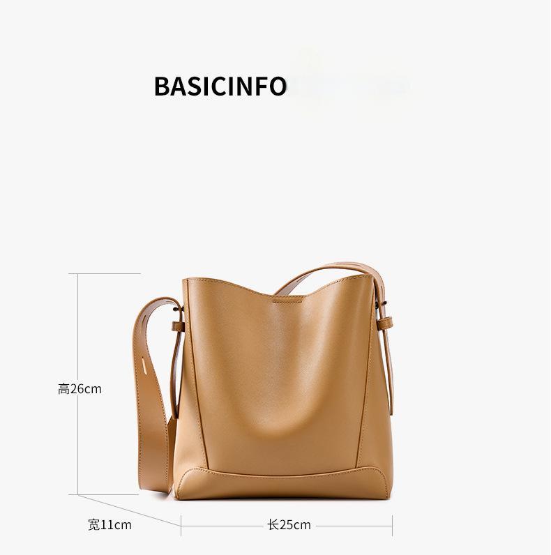 2024 new women's bag crossbody bag versatile genuine leather shoulder large capacity commuter bucket bag