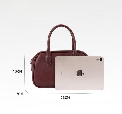 Bowling bag 2024 autumn and winter new textured top layer cowhide one-shoulder crossbody commuter small square bag